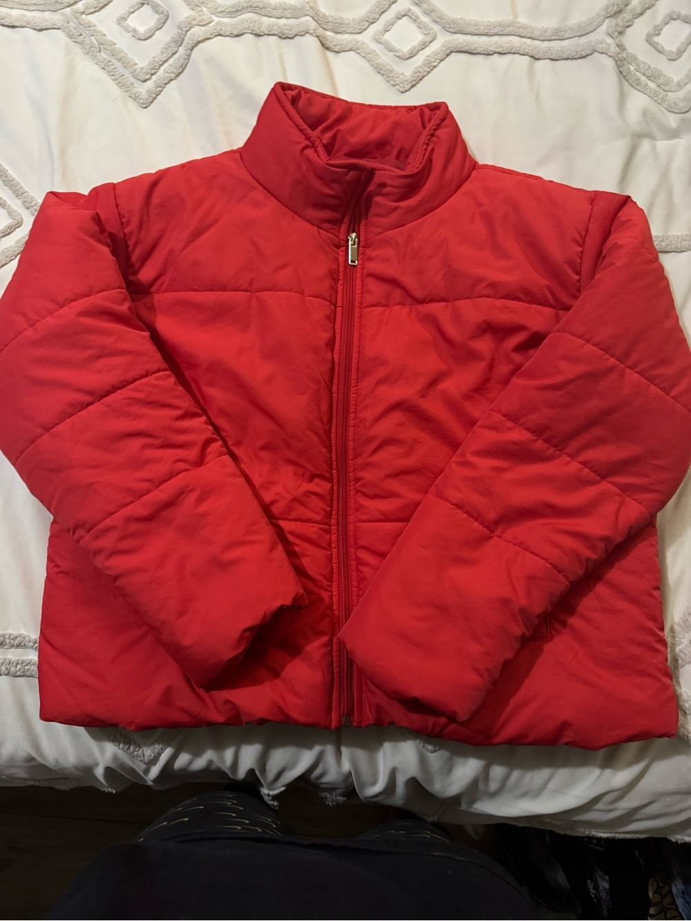 Avon Bright Red Puffer Jacket with Stand Collar. No Pockets!